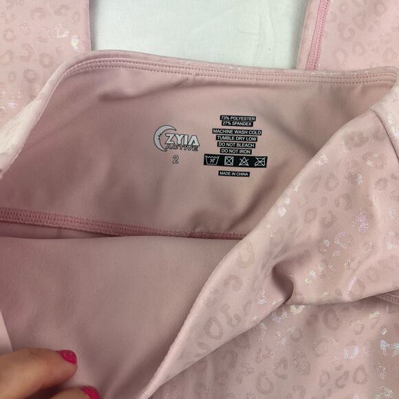 ZYIA Active Baby Pink Metallic Unicorn Leopard Print Mid Rise Womens Leggings 2 - Picture 4 of 6